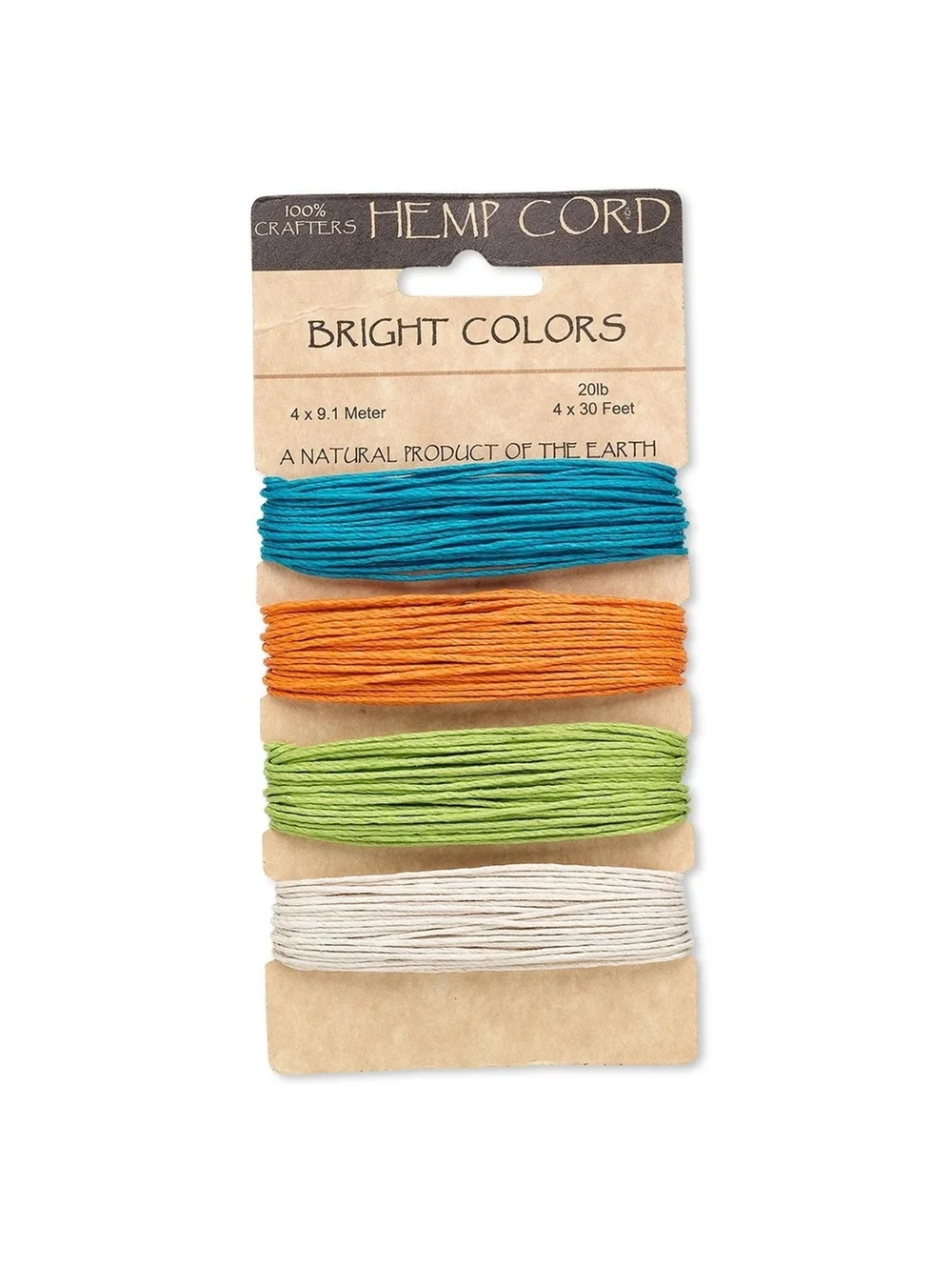 Organic Hemp Variety Pack Jewelry Craft Cord 4 Colors Blue Orange Green White